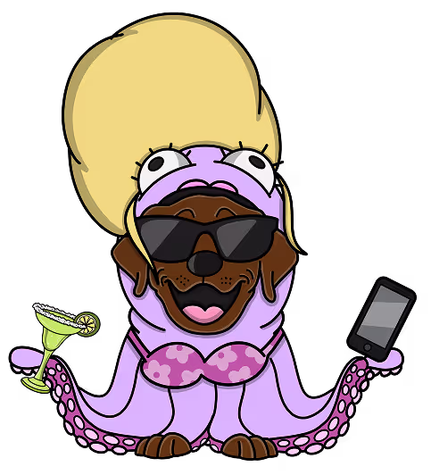 Choctopus with phone and glass