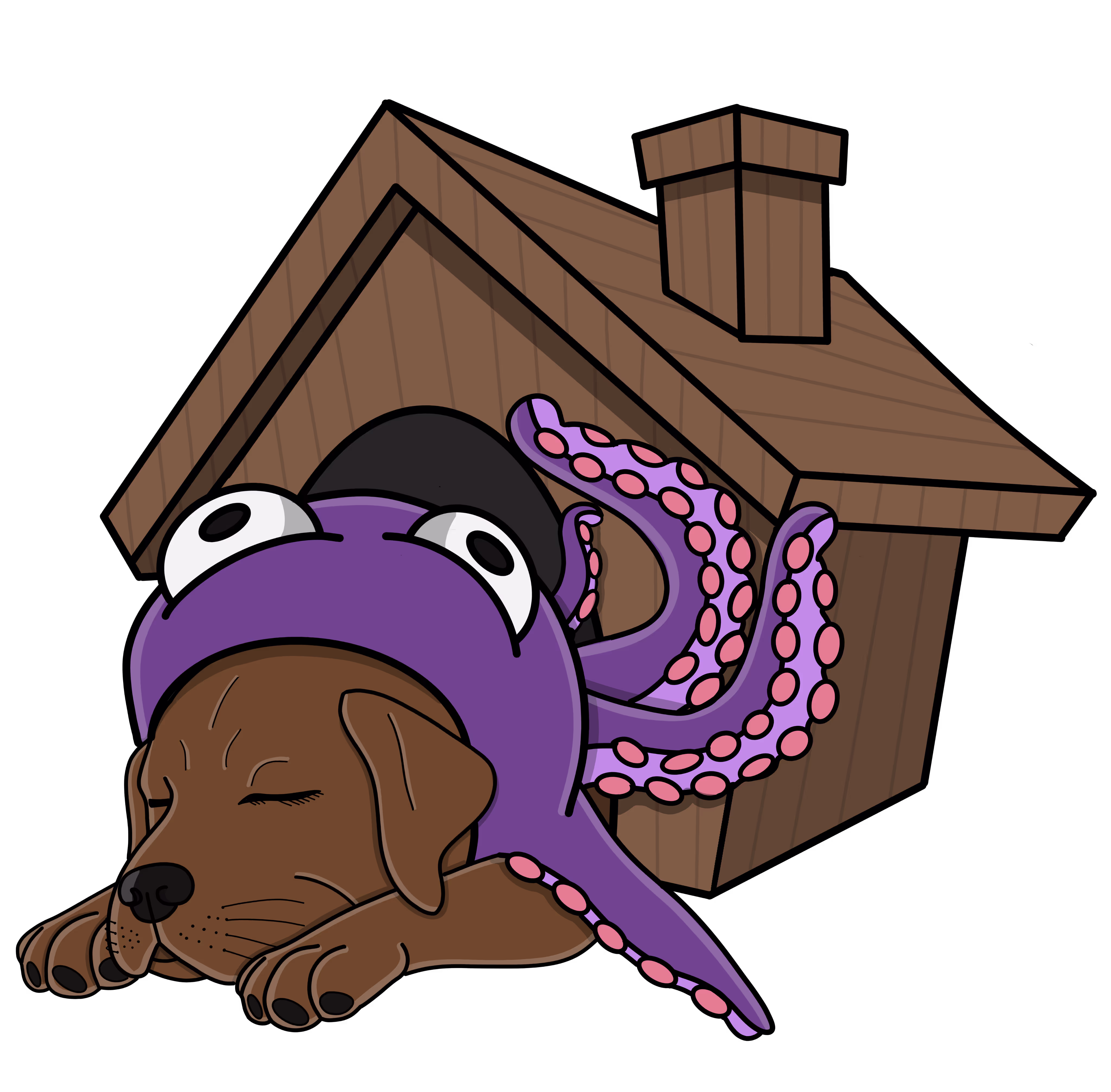 Choctopus dog sleep in its small wood house